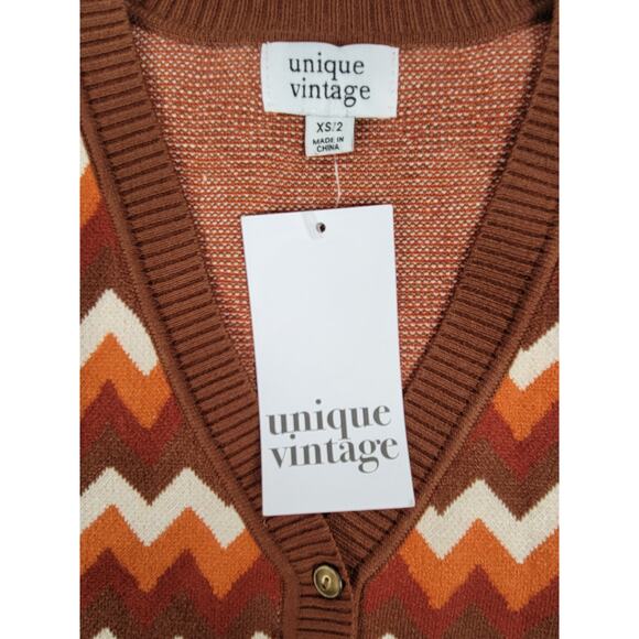 NWT Unique Vintage Retro Boho‎ Multi Brown Chevron Cardigan Sweater Womens XS/2 - Picture 5 of 9